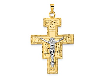 Picture of 14k Yellow Gold and 14k White Gold Solid Polished Fancy Cross Pendant