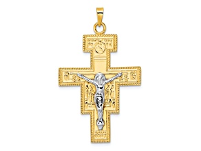 14k Yellow Gold and 14k White Gold Solid Polished Fancy Cross Pendant
