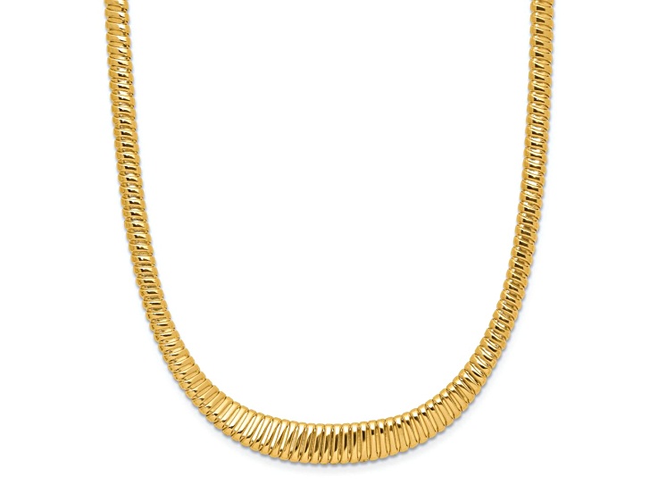 14k Yellow Gold Polished 3.83mm Ridged Graduated Link 18 Inch Chain