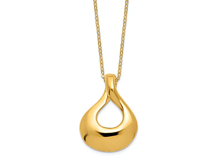 14k Yellow Gold Polished and Brushed Tear Drop Pendant with 18 Inch Cable Chain