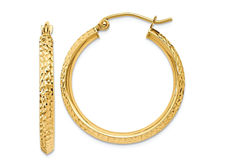 14k Yellow Gold 1 inch Diamond-Cut Knife Edge Hoop Earrings