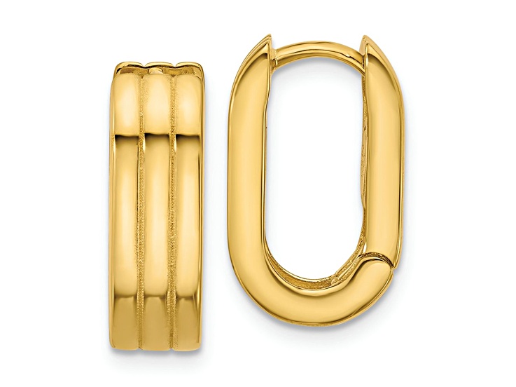 14k Yellow Gold 11/16 inch Polished and Grooved Hinged Huggie Hoop Earrings