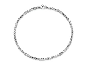 Rhodium Over 14k White Gold Diamond-Cut 3mm Beaded Bracelet