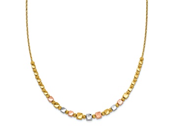Picture of 14k Yellow Gold, 14k White Gold and 14k Rose Gold Diamond-Cut Fancy Square Beads 16 Inch Necklace