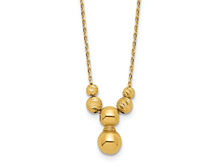 14k Yellow Gold Polished and Diamond-Cut Beads Pendant Cable Link 17 Inch Necklace