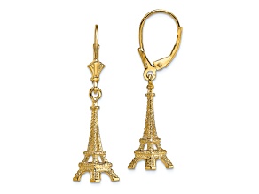 14k Yellow Gold 3D Textured Eiffel Tower Dangle Earrings