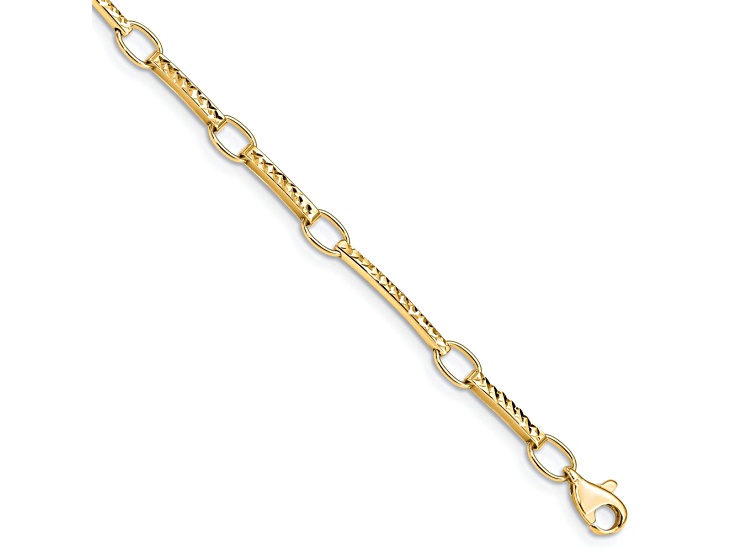10k Yellow Gold 4mm Polished and Textured Fancy Link Bracelet