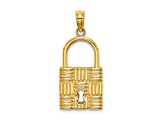 14K Yellow Gold 3D Padlock with Key Hole Charm