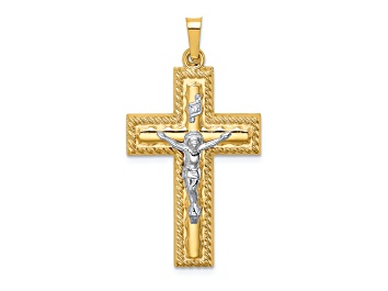 Picture of 14k Yellow Gold and 14k White Gold Polished Rope Edge Latin Crucifix Pendant