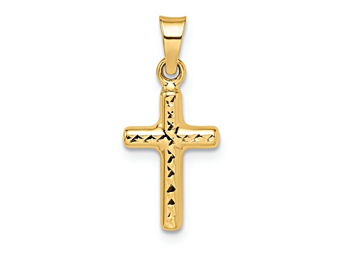 14K Yellow Gold Polished Diamond-cut Reversible Puffed Cross Pendant