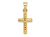 14K Yellow Gold Polished Diamond-cut Reversible Puffed Cross Pendant