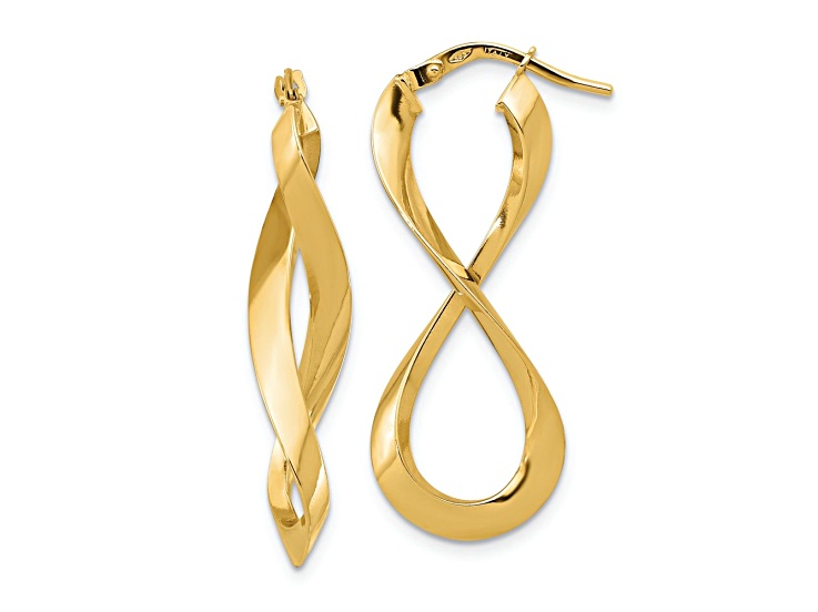 14k Yellow Gold 9/16 inch Polished Left and Right Eternity Hoop Earrings