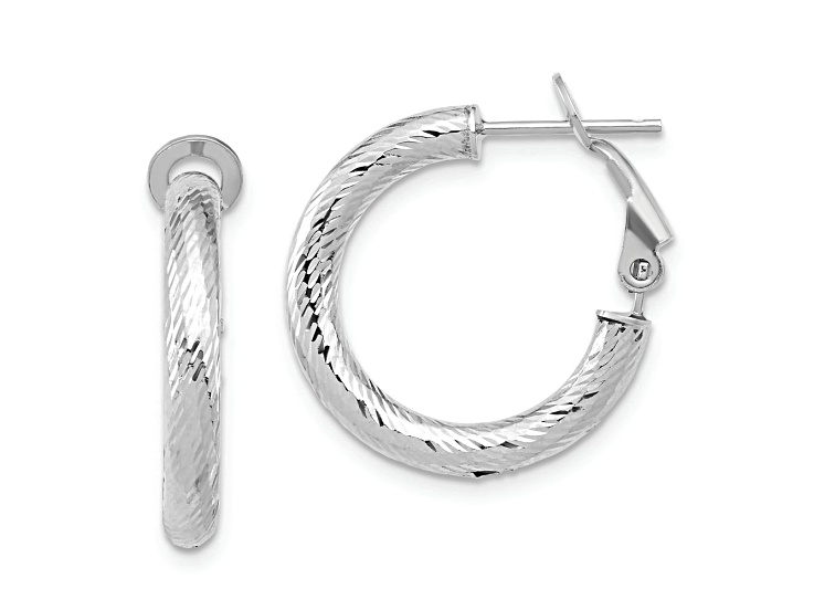 14k Yellow Gold and Rhodium Over 14k Yellow Gold 7/8 inch Diamond-Cut Round Hoop Earrings