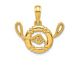 14k Yellow Gold Polished and Textured Life Preserver with Rope Pendant
