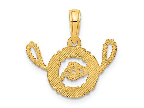 14k Yellow Gold Polished and Textured Life Preserver with Rope Pendant