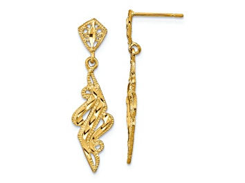 Picture of 14k Yellow Gold Diamond-Cut and Textured Fancy Post Dangle Earrings