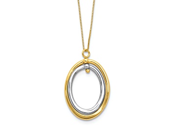 Picture of 10K Yellow Gold and 10K White Gold Polished Oval Pendant with 18 Inch Box Chain