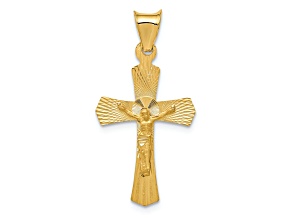 14k Yellow Gold Polished Satin and Diamond-Cut Crucifix Pendant