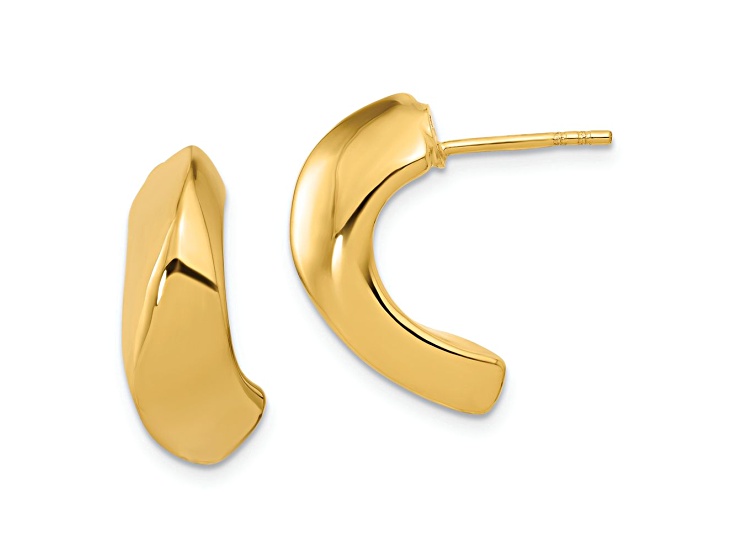 14k Yellow Gold 13/16 inch Polished J-Hoop Earrings