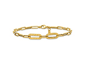 14k Yellow Gold Polished and Textured Greek Key Paperclip Link Bracelet
