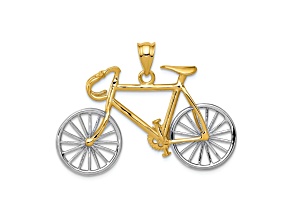 14k Yellow Gold and 14k White Gold 3D Large Bicycle Pendant