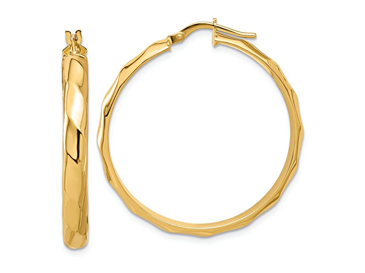 10k Yellow Gold 1 7/16 inch Polished Twisted Round Hoop Earrings