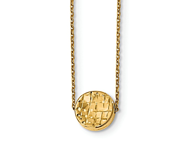 14k Yellow Gold Polished and Diamond-Cut Round Pendant Cable Link 17 Inch Necklace