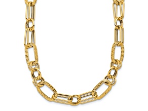 14k Yellow Gold Polished and Textured Fancy Greek Key Link 18 Inch Necklace