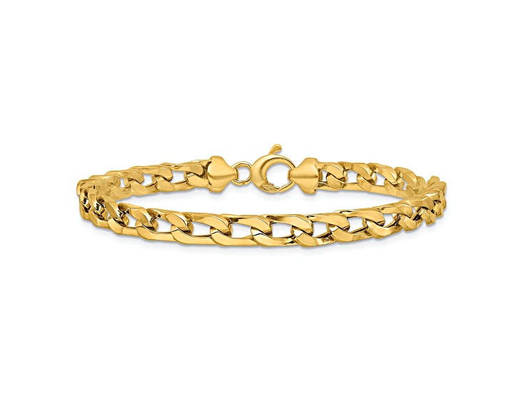 14K Yellow Gold Polished Fancy Long Curb Link Bracelet