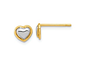 14K Yellow Gold and Rhodium Over 14K Yellow Gold Heart Stud Earrings