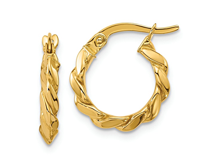 14k Yellow Gold 5/8 inch Polished Twisted Round Hoop Earrings
