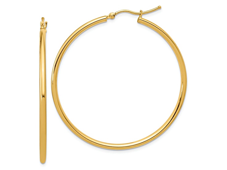 14k Yellow Gold 1 3/4 inch Polished Hinged Hoop Earrings