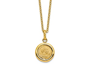 14K Yellow Gold Polished and Matte Reversible Coin Pendant with 18 Inch Cable Chain