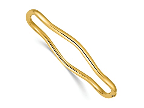 14k Yellow Gold Polished 3.35mm Fancy Wavy Hinged Bangle