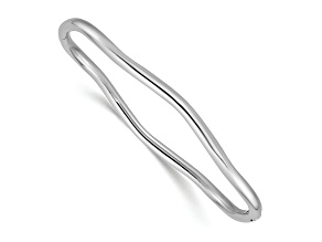 Rhodium Over 14k White Gold Polished 3.35mm Fancy Wavy Hinged Bangle
