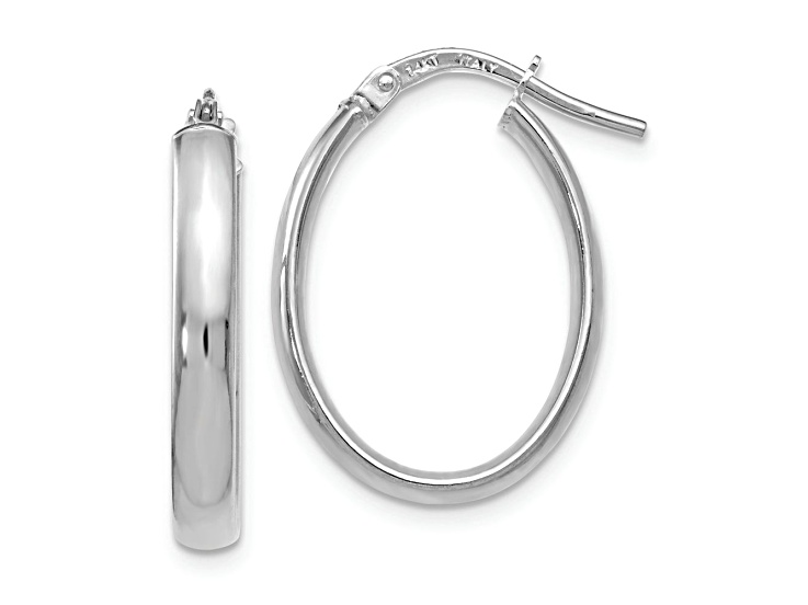 Rhodium Over 14k White Gold 7/8 inch Polished Oval Hoop Earrings