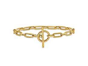 14K Yellow Gold Polished and Twisted Fancy Link Toggle Bracelet
