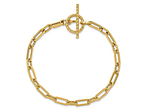 14K Yellow Gold Polished and Twisted Fancy Link Toggle Bracelet