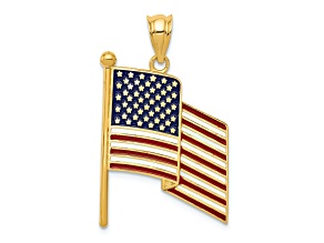 14k Yellow Gold Enameled Flag Pendant