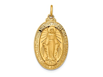 Picture of 14k Yellow Gold Solid Polished and Satin Medium Oval Miraculous Medal Pendant