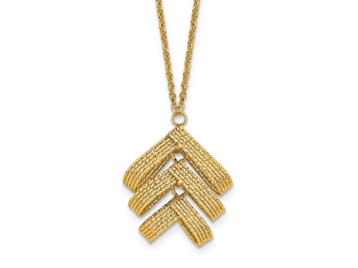 14k Yellow Gold Polished and Textured Fancy Pendant Rolo Link 17 Inch Necklace