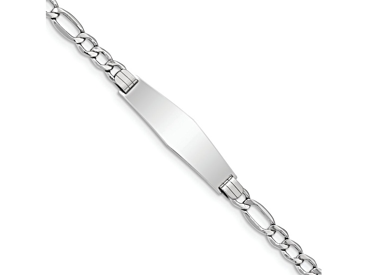 Rhodium Over 14k White Gold Polished Soft Diamond Shape Figaro ID Bracelet