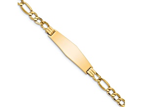 14k Yellow Gold Polished Soft Diamond Shape Figaro Link ID Bracelet
