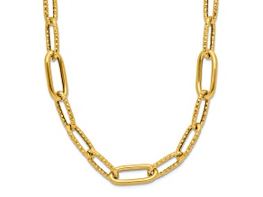 14k Yellow Gold 8.3mm Polished and Textured Fancy Paperclip Link 18 Inch Chain