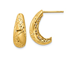 14k Yellow Gold 11/16 inch Polished and Diamond-Cut J-Hoop Earrings