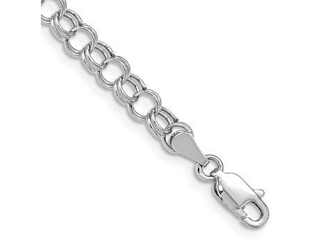 Rhodium Over 14k White Gold 5mm Double Link Charm Bracelet