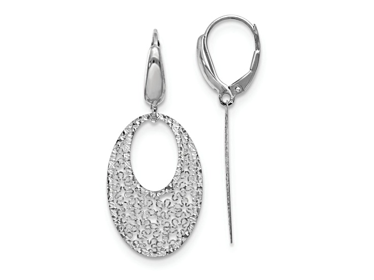 Rhodium Over 14k White Gold Polished and Textured Floral Dangle Earrings