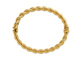 14K Yellow Gold Polished and Textured Twisted Hinged Bangle