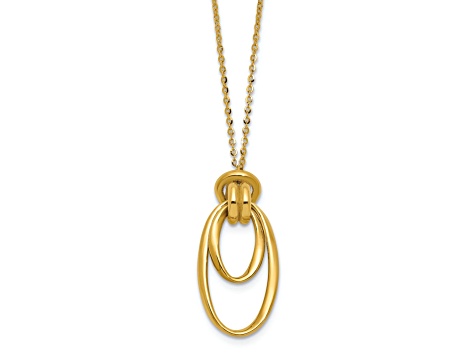 14K Yellow Gold Polished Fancy Ovals Pendant with 16 Inch Cable Chain