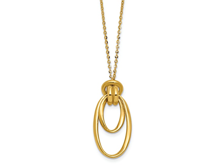 14K Yellow Gold Polished Fancy Ovals Pendant with 16 Inch Cable Chain